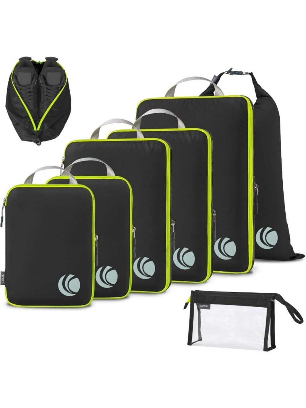 8-Piece Compression Packing Cubes for Travel - Space-Saving, Lightweight, Black